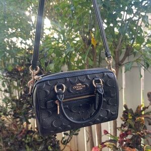 Coach Mini Black Embossed Leather Crossbody Bag